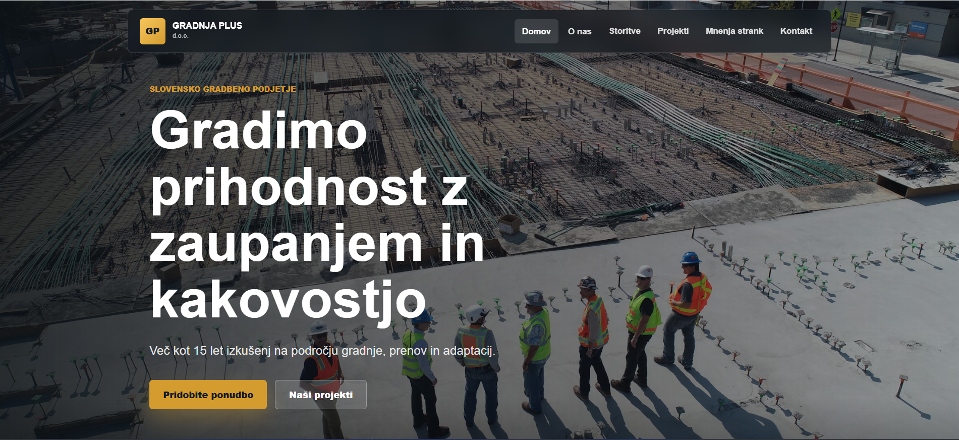 Primer spletne strani za gradbeno podjetje